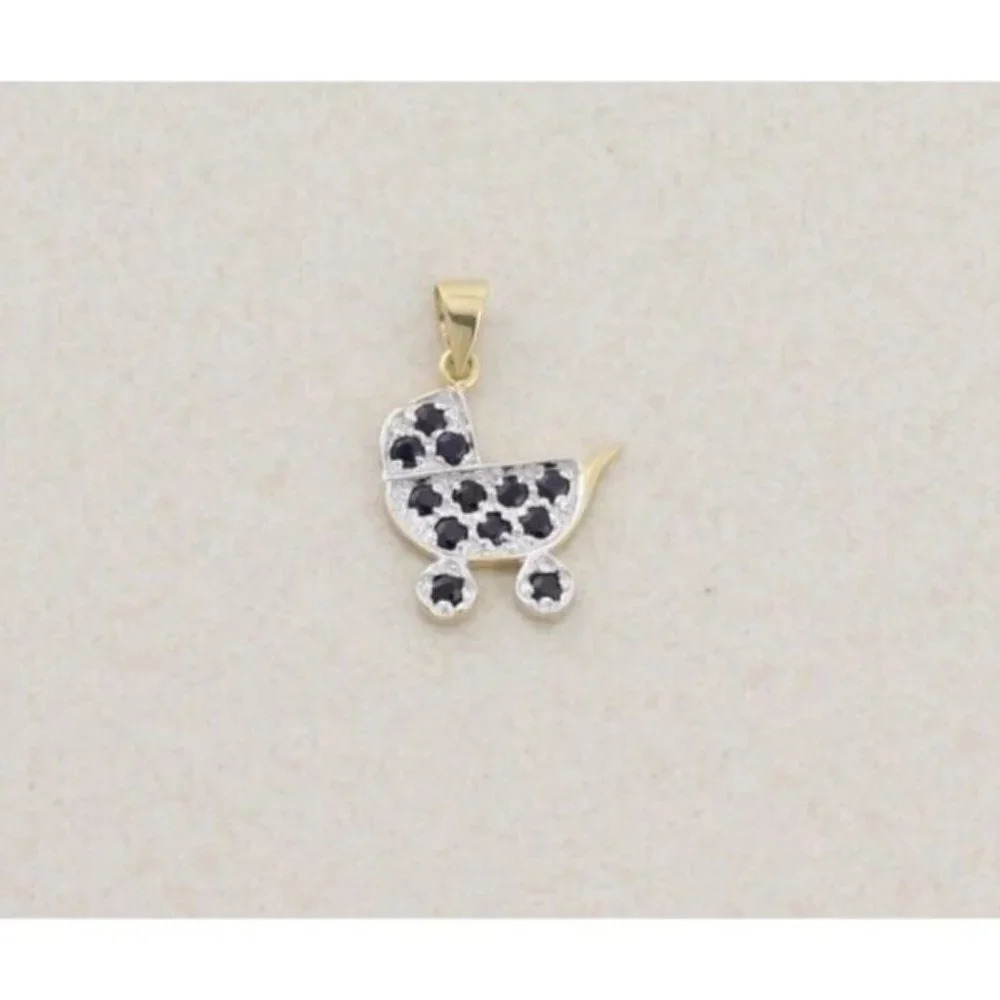 Pendant Only 14k Yellow Gold Natural Sapphire Baby Carriage September Birthstone